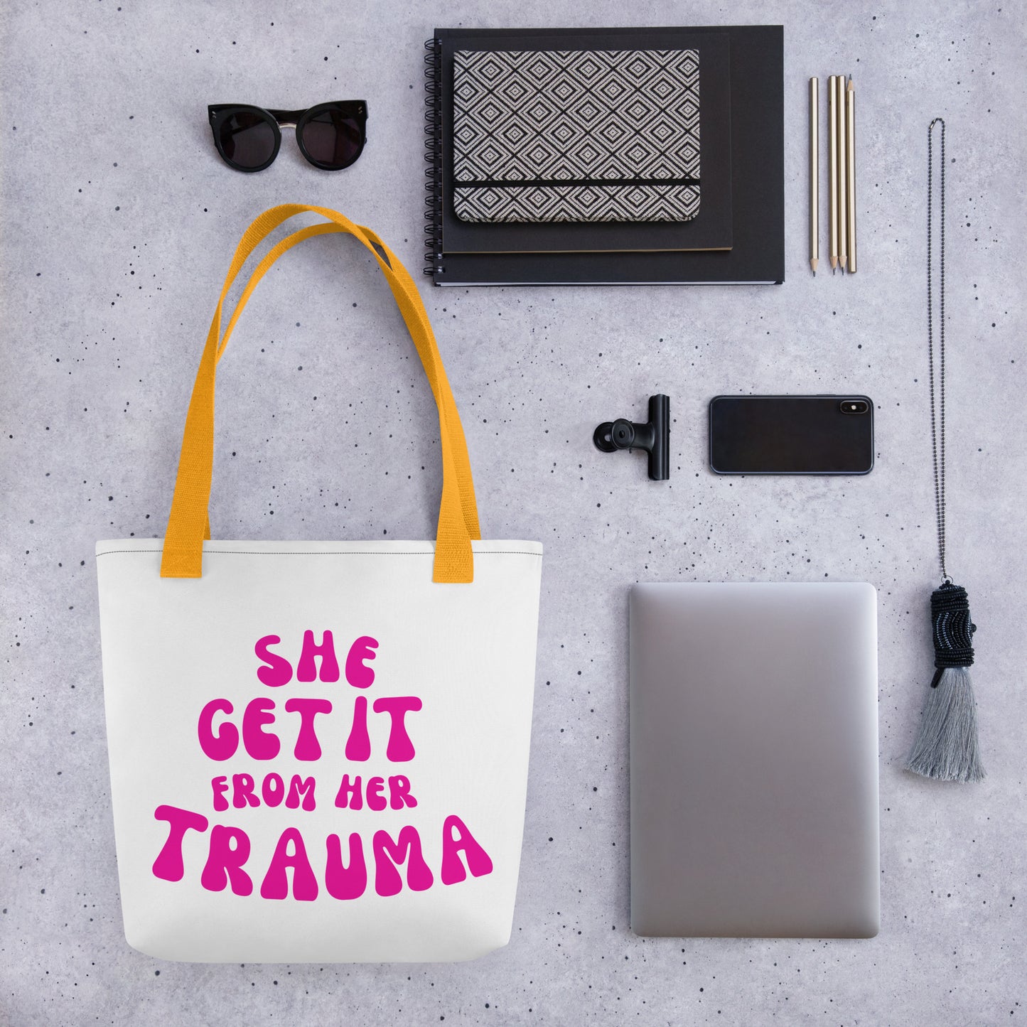 She Get It From Her Trauma (Pink Font) - Tote bag