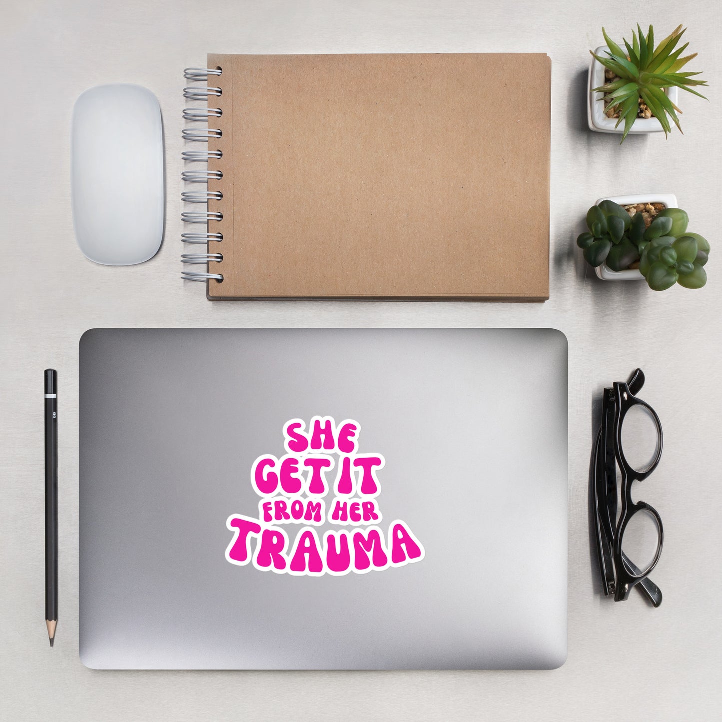 She Get It From Her Trauma (Pink Font) - Bubble-free stickers